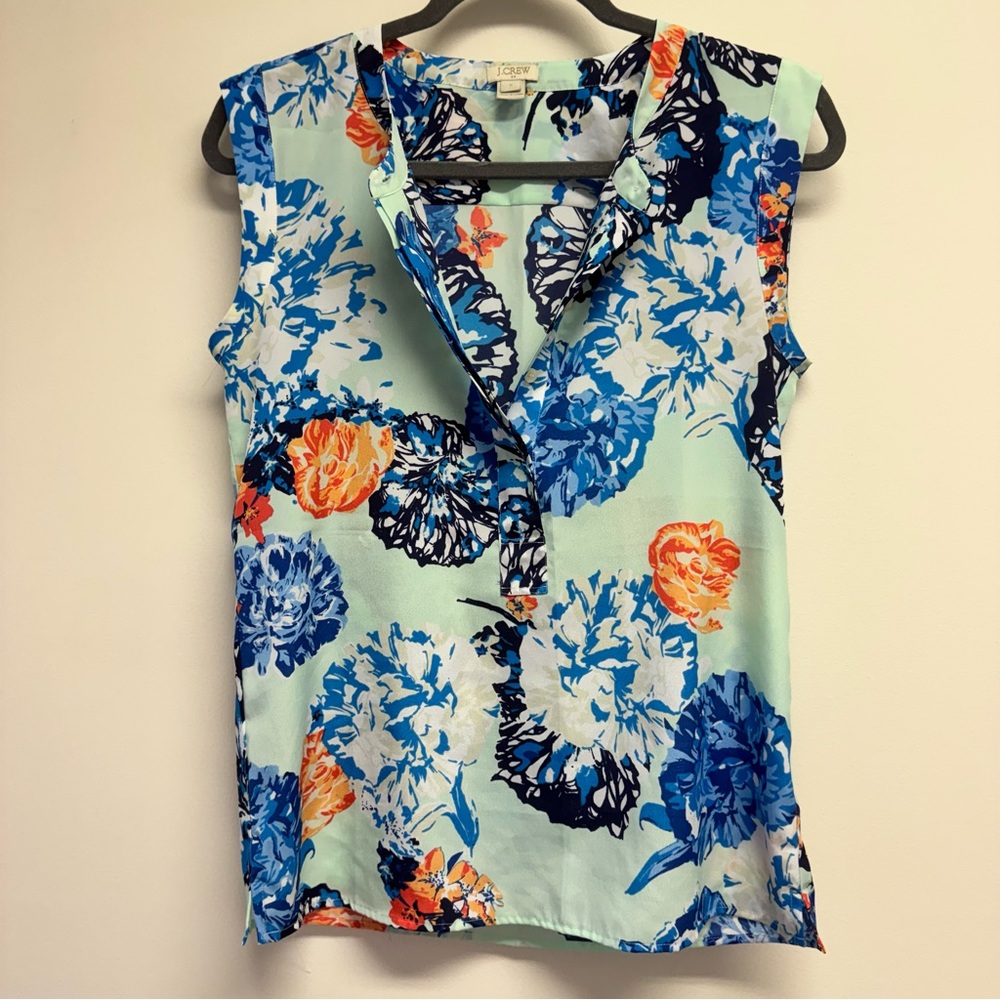 J. Crew Floral Sleeveless Aqua Camisole Like New Size 0